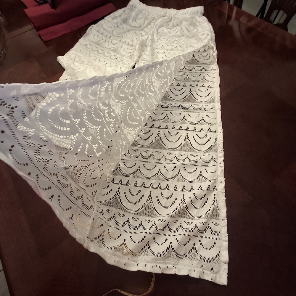 Alexa & Stella White Woven Lace Open Slit Swim Cover-up Pants Women Size Medium